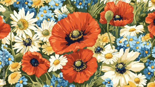 Wallpaper Mural Set of decorative elements with flowers chamomile, poppies and cornflowers, can be used as wrapping or card for greeting invitation wedding birthday Easter  Torontodigital.ca