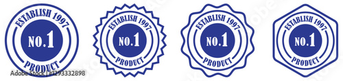 Number 1 product logo set in rounded zig zag style with stars.  Number one product badge with established 1997 text premium quality seal and certification emblem vector design. No 1 product. Vector