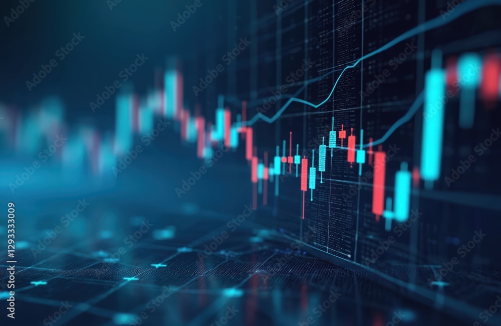 Stock market graph with candlestick chart. Abstract dark blue finance background. Financial data, index analysis, growth trend. Forex trading, economic indicator, investment concept, currency Stock market graph with candlestick chart. Abstract dark blue finance background. Financial data, index analysis, growth trend. Forex trading, economic indicator, investment concept, currency