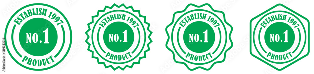 Number 1 premium quality product establish 1997 with zigzagged rounded circle emblem collection. No 1 Product Certification Label for Business. Top Quality Assurance Badge for Branding. Vector Number 1 premium quality product establish 1997 with zigzagged rounded circle emblem collection. No 1 Product Certification Label for Business. Top Quality Assurance Badge for Branding. Vector