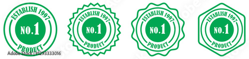 Number 1 premium quality product establish 1997 with zigzagged rounded circle emblem collection. No 1 Product Certification Label for Business. Top Quality Assurance Badge for Branding. Vector