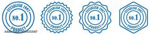 No1 premium quality product badge with zigzagged rounded circle collection. Number1 product rubber stamp set. No 1 Product Certification Badge. Premium Quality Guarantee Seal. Vector illustration