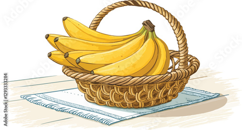 Banana in wicker basket on table in white background vector design