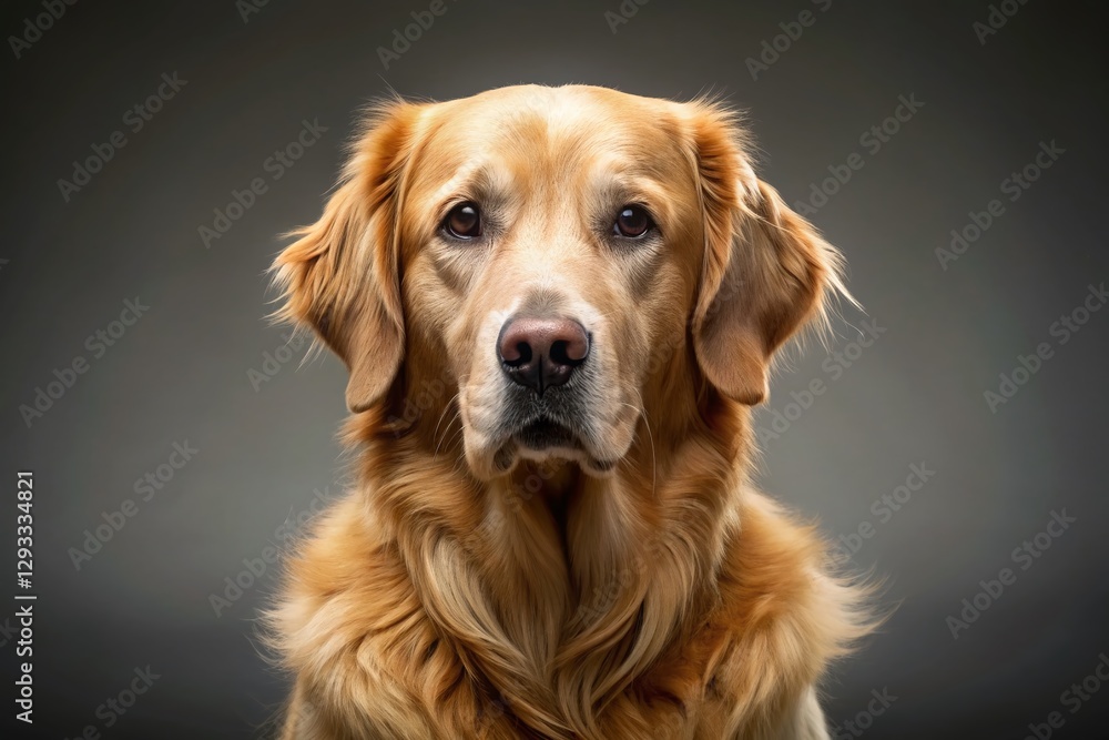 Sleepy Golden Retriever Dog Panoramic Photo - Cute Puppy Resting on Gray Background Sleepy Golden Retriever Dog Panoramic Photo - Cute Puppy Resting on Gray Background