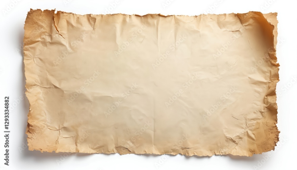 Isolated old beige sheet with torn edges on transparent backdrop. Blank crumpled parchment with rough aged paper texture. Crumpled aged page, ancient manuscript or scroll for graphic design. Isolated old beige sheet with torn edges on transparent backdrop. Blank crumpled parchment with rough aged paper texture. Crumpled aged page, ancient manuscript or scroll for graphic design.