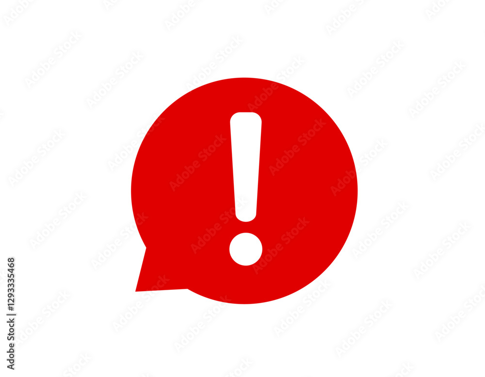 A bold red exclamation mark inside a speech bubble, symbolizing a warning or alert. A bold red exclamation mark inside a speech bubble, symbolizing a warning or alert.