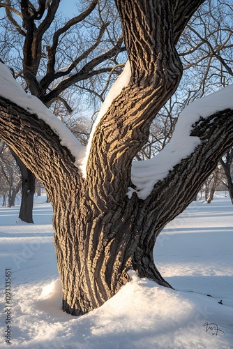 The resilient trees in the park during the cold season photo