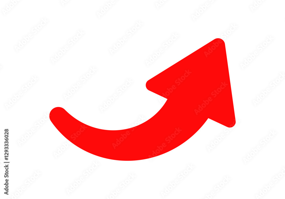 A bright red arrow curving upward represents growth, progress, and direction. A bright red arrow curving upward represents growth, progress, and direction.
