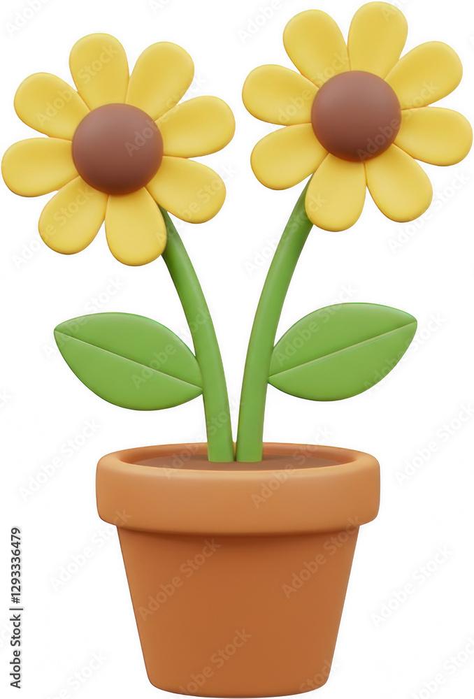 Adorable 3D Render of Two Yellow Flowers in a Terracotta Pot Perfect for Spring or Summer Designs Adorable 3D Render of Two Yellow Flowers in a Terracotta Pot Perfect for Spring or Summer Designs