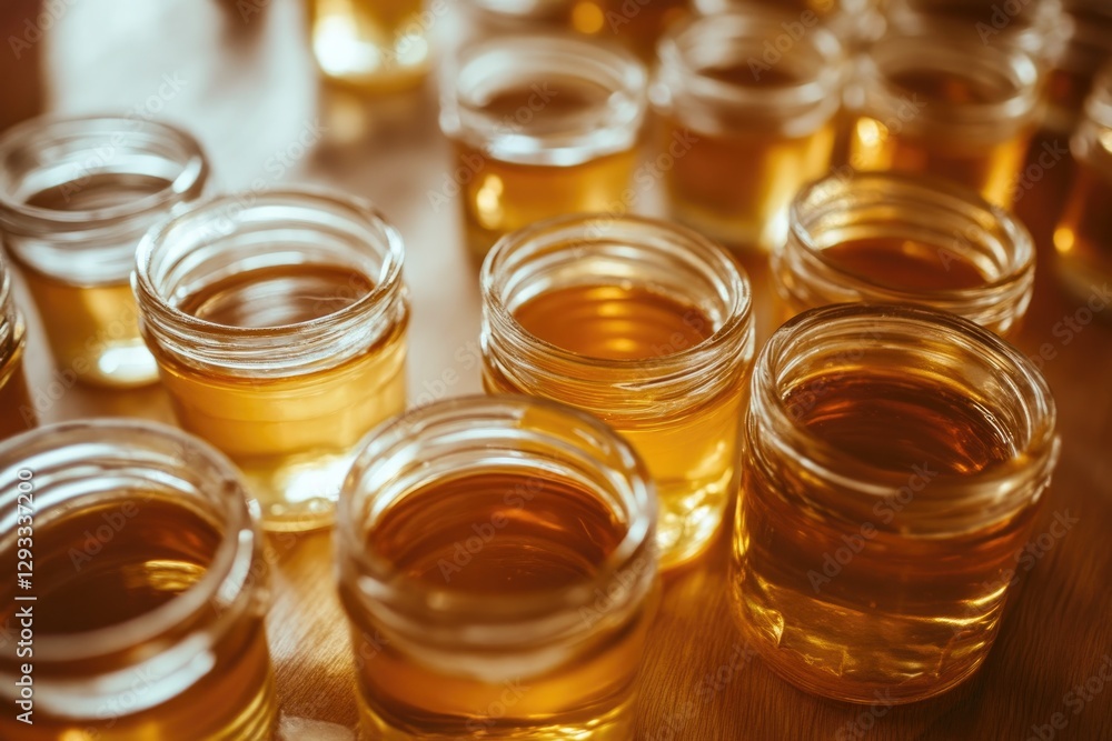 Sweet Honey Displayed in Glass Jars Sweet Honey Displayed in Glass Jars