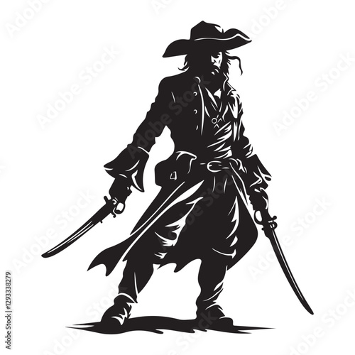 Swashbuckling Pirate Silhouette clipart on a white background