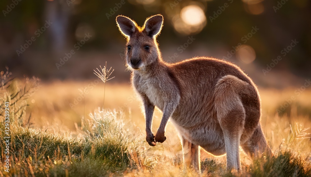 Kangaroo Joey Amidst Gorgeous Aussie Wilderness A Delightful Sight of a Young Kangaroo Exploring Grasslands in the Australian Outback Under the Soft Light of Dusk, Brimming with Endearing Kangaroo Joey Amidst Gorgeous Aussie Wilderness A Delightful Sight of a Young Kangaroo Exploring Grasslands in the Australian Outback Under the Soft Light of Dusk, Brimming with Endearing