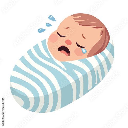 Crying baby vector in cartoon style isolated on white background. Crying baby clipart in flat design. Baby shower.