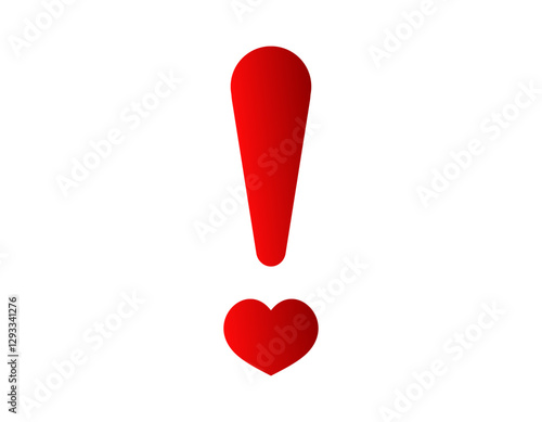 A bold red exclamation mark above a heart symbol, conveying love and urgency together.