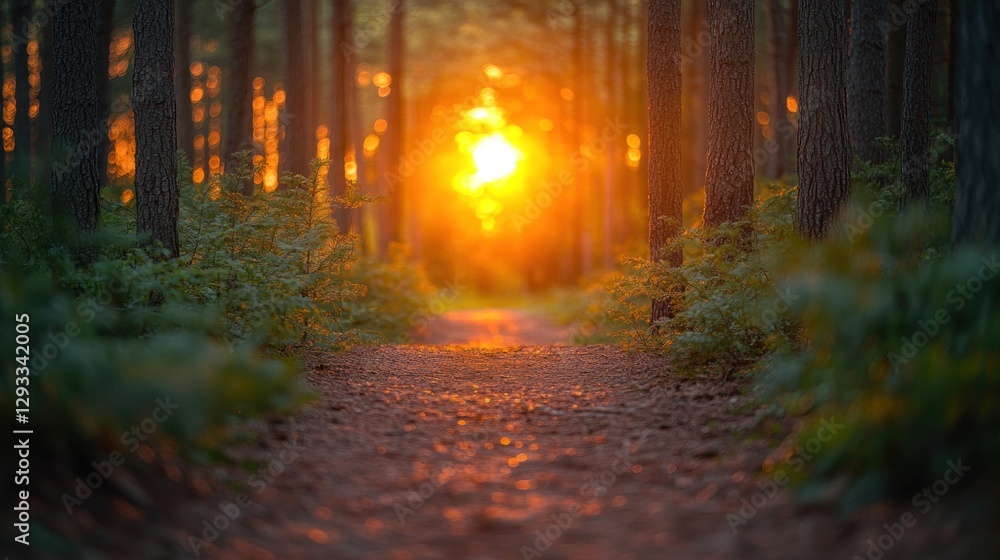 Fototapeta premium Forest path at sunset