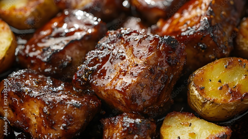 Glazed Pork Cubes Roasted With Potatoes Glazed Pork Cubes Roasted With Potatoes