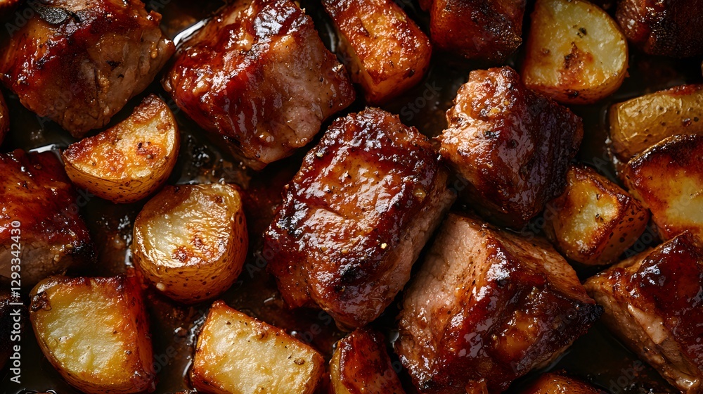 Glazed Pork Cubes Roasted with Potatoes Glazed Pork Cubes Roasted with Potatoes