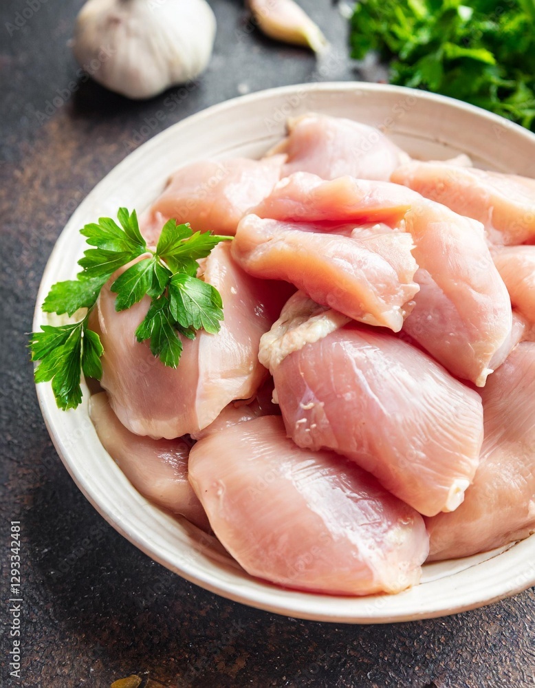Raw Chicken Meat Aiguillettes – Fresh Cooking Appetizer Meal, Food Snack on the Table, Copy Space, Food Background, Rustic Top View, Keto or Paleo Diet Raw Chicken Meat Aiguillettes – Fresh Cooking Appetizer Meal, Food Snack on the Table, Copy Space, Food Background, Rustic Top View, Keto or Paleo Diet