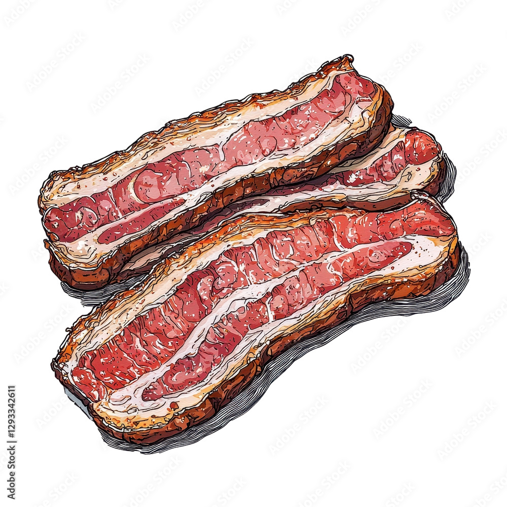 Art Nouveau style depiction of bacon, isolate on white background PNG Art Nouveau style depiction of bacon, isolate on white background PNG
