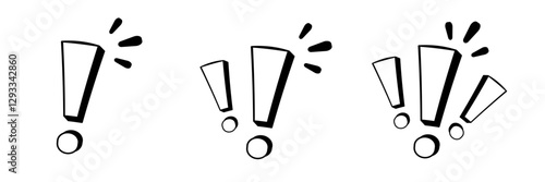 Three bold exclamation marks with expressive lines, conveying excitement and emphasis.