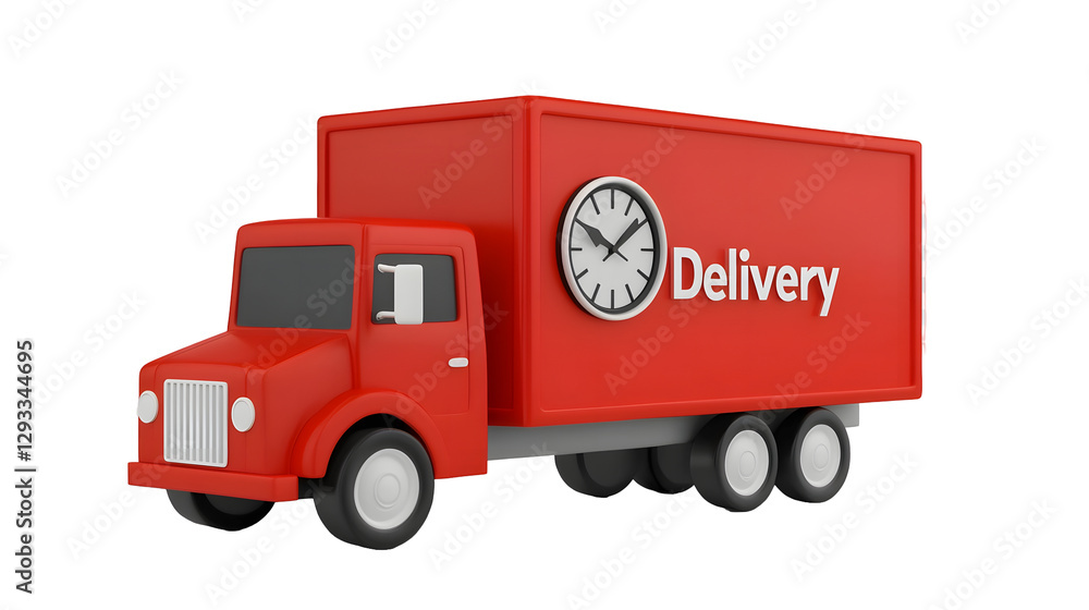 Polished Red Express Delivery Truck with Prominent Clock Wheel Signifying Urgency and Fast Shipping Motion Streaks Enhancing Speed Effect Polished Red Express Delivery Truck with Prominent Clock Wheel Signifying Urgency and Fast Shipping Motion Streaks Enhancing Speed Effect