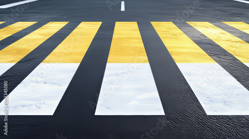 Wallpaper Mural Zebra, road intersection top view. Crosswalk with white and yellow lines marking on gray asphalt and tiled sidewalk. City street crossing with pedestrian junction, Realistic 3d vector background Torontodigital.ca