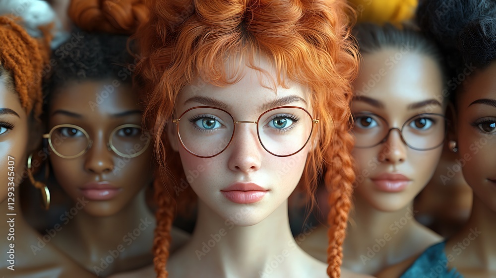 Obraz premium Four Stylish Dolls with Unique Hairstyles and Vibrant Hair Colors