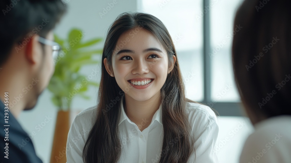 Obraz premium Smiling Young Woman in Business Meeting