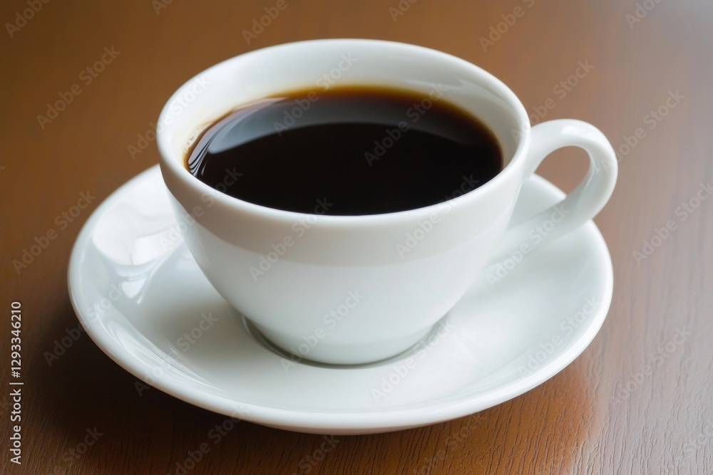 A cup of black coffee on a saucer, placed on a wooden table. Concept of coffee break, morning drink, and caffeine. A cup of black coffee on a saucer, placed on a wooden table. Concept of coffee break, morning drink, and caffeine.