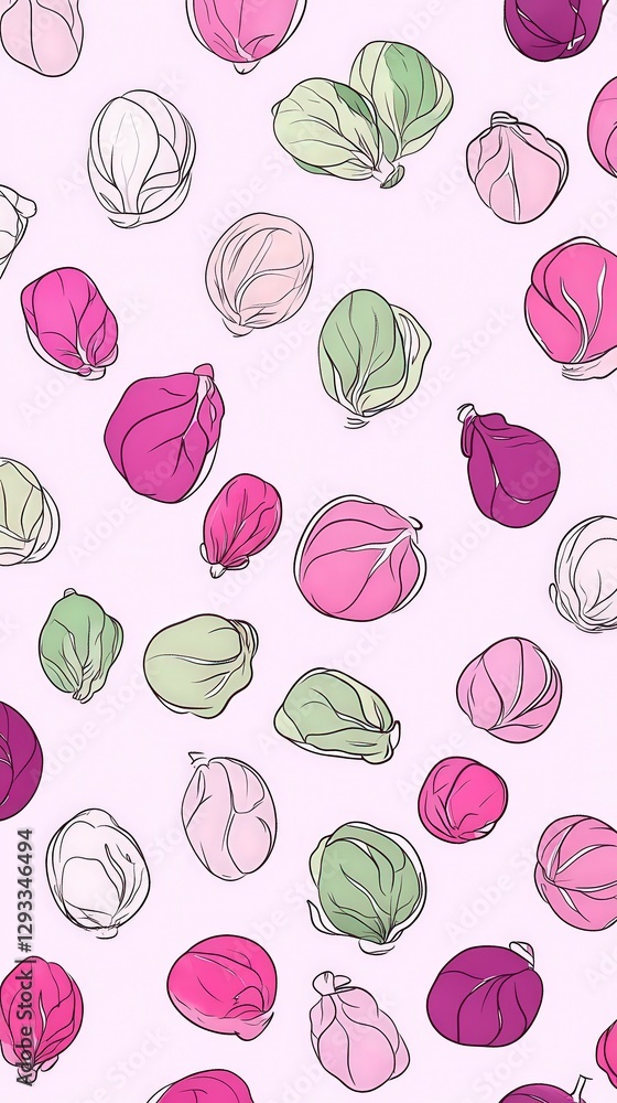 Captivating Cabbage Pattern Design: A Vibrant Botanical Illustration Captivating Cabbage Pattern Design: A Vibrant Botanical Illustration