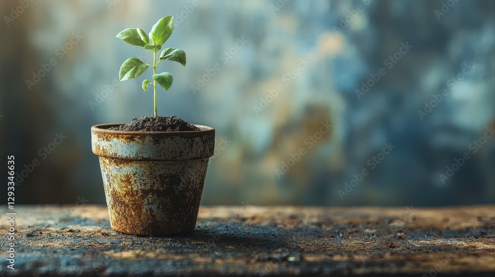 Fototapeta premium A lush green plant growing within a decorative pot symbolizing life and growth in a serene indoor environment