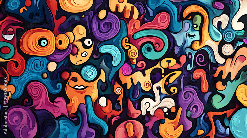doodle art explosion of abstract thought bubbles, wild expressions, and crazy patterns filling the entire frame doodle art explosion of abstract thought bubbles, wild expressions, and crazy patterns filling the entire frame