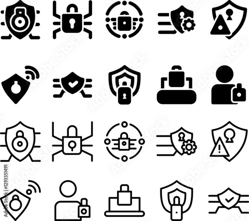 Cybersecurity Icon Set Thin Simple Vector