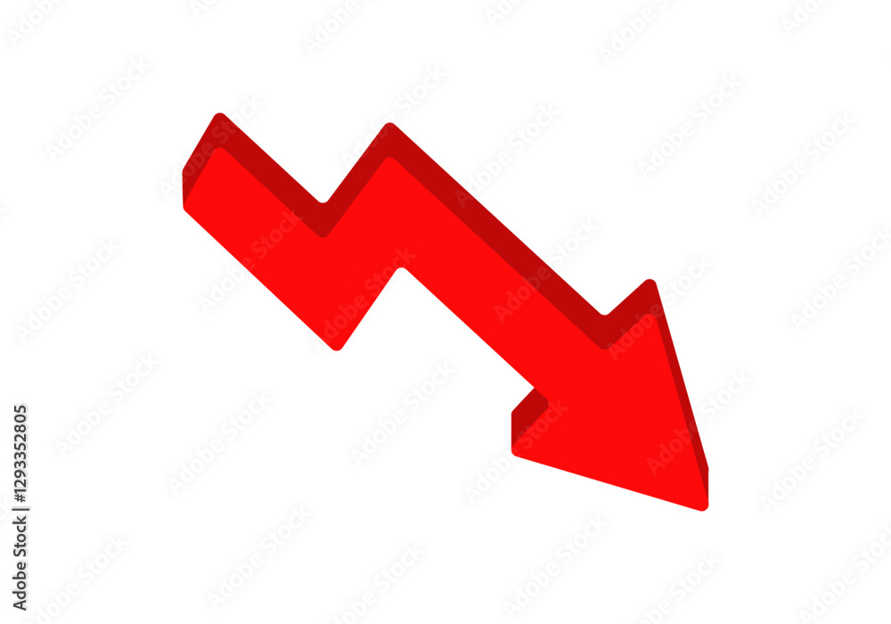 A bright red 3d arrow pointing downwards, symbolizing a decrease or decline, often used in financial contexts. A bright red 3d arrow pointing downwards, symbolizing a decrease or decline, often used in financial contexts.