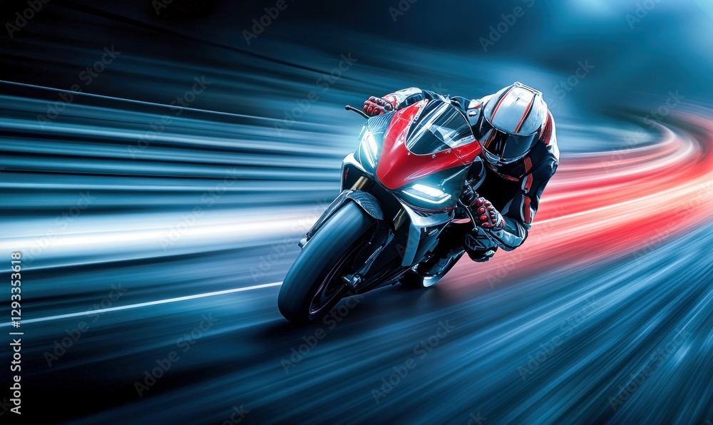 Futuristic Motorcycle Racer Speeding Through Neon Lights Futuristic Motorcycle Racer Speeding Through Neon Lights