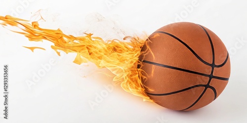 flaming basketball isolated on white background.