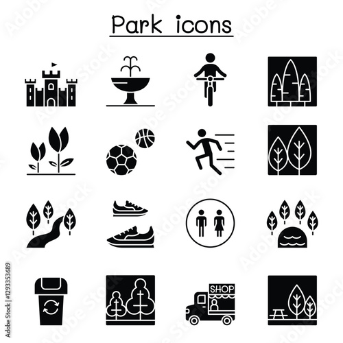 Park icon set in thin line style