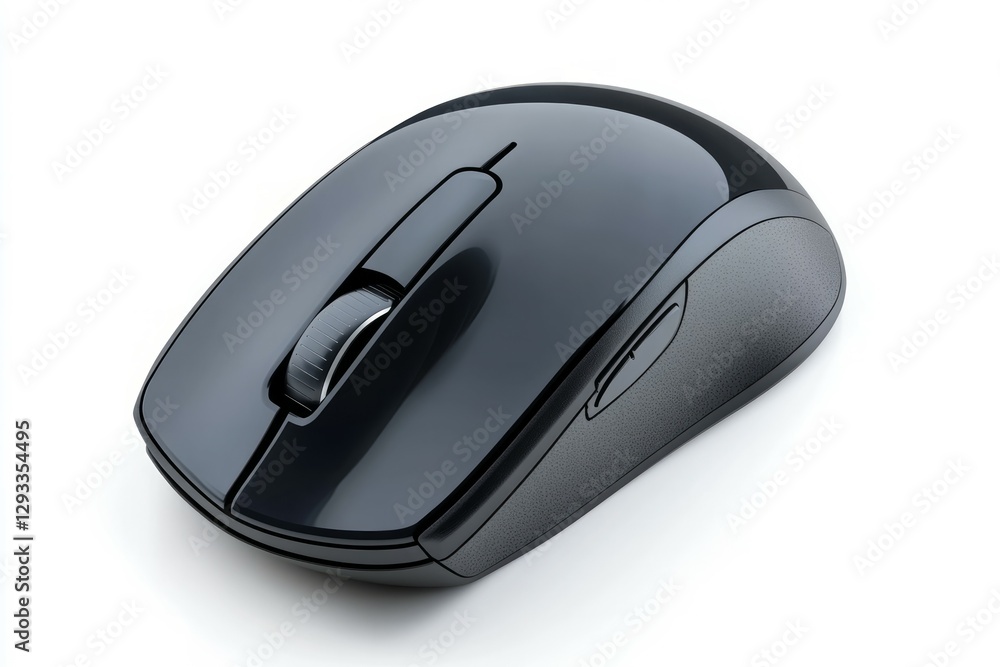 Black computer mouse with scroll wheel on white background. AI image Black computer mouse with scroll wheel on white background. AI image