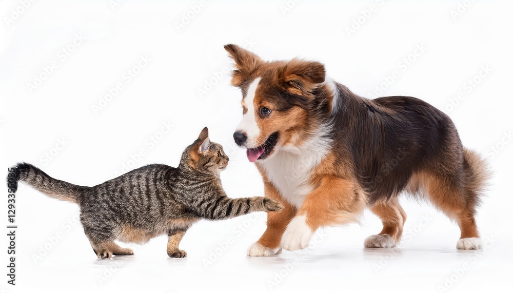 Playful Friendship Two Companion Animals Frolic in High Energy Harmony, Captured against a Pure White Backdrop, Radiating Joy and Energy. Playful Friendship Two Companion Animals Frolic in High Energy Harmony, Captured against a Pure White Backdrop, Radiating Joy and Energy.