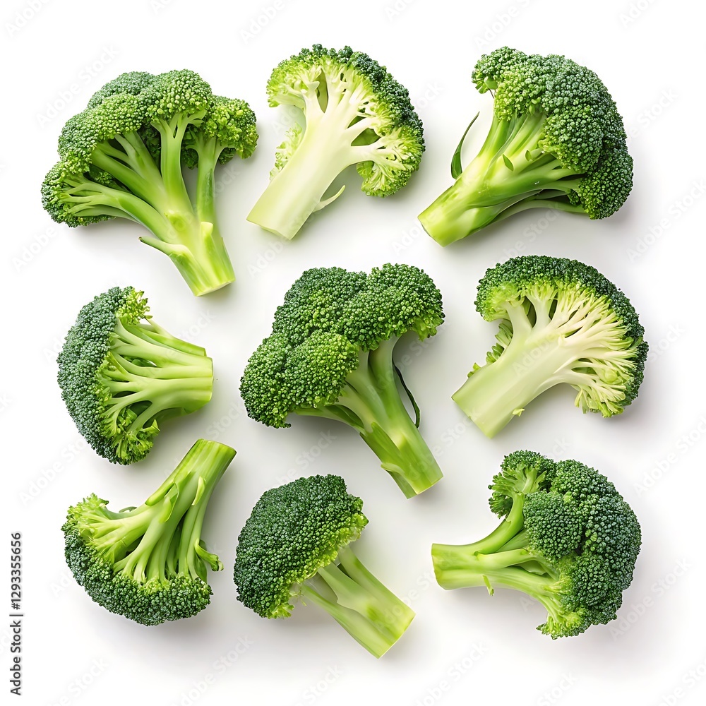 Fresh Broccoli florets arranged in a visually appealing pattern Fresh Broccoli florets arranged in a visually appealing pattern