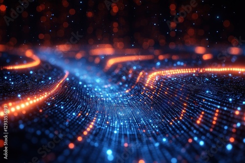 Colorful abstract waves of light create a mesmerizing digital landscape filled with glowing particles