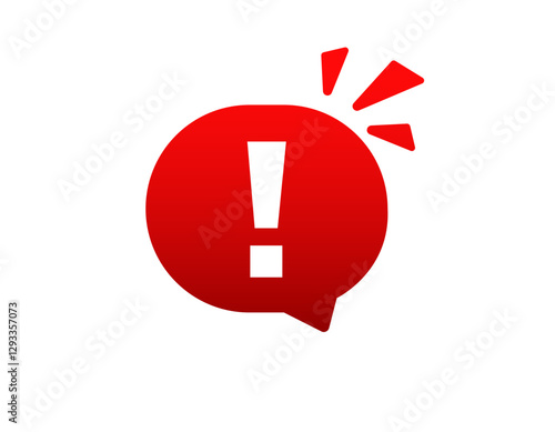 Illustration of a red warning sign with an exclamation mark inside a speech bubble shape.