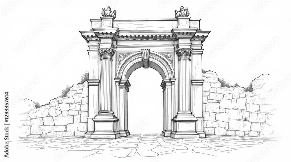 Fototapeta premium Antalya Hadrian's Gate Line Drawing