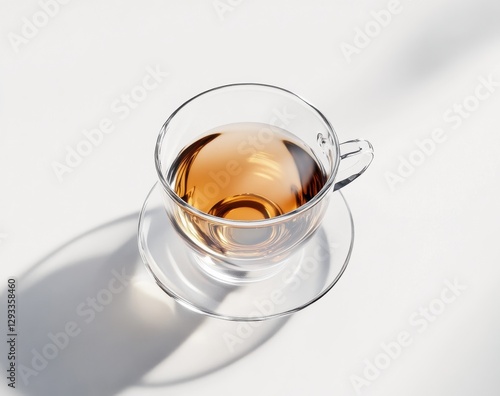 Elegant glass cup with warm tea on a white surface during daylight