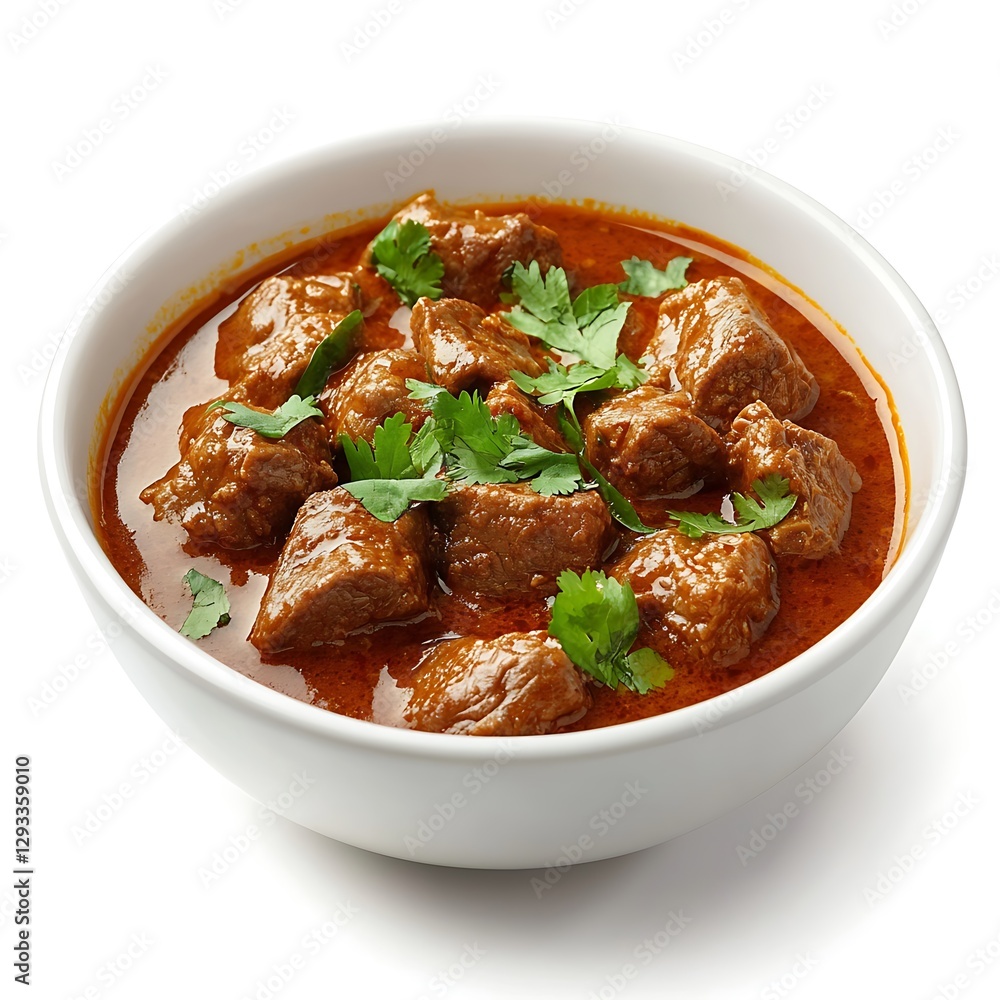 Flavorful Beef Curry in a Bowl – Rich & Aromatic Dish on White Background Flavorful Beef Curry in a Bowl – Rich & Aromatic Dish on White Background