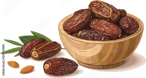 Dates in bowl in white background vector design, Dates Illustration vector design