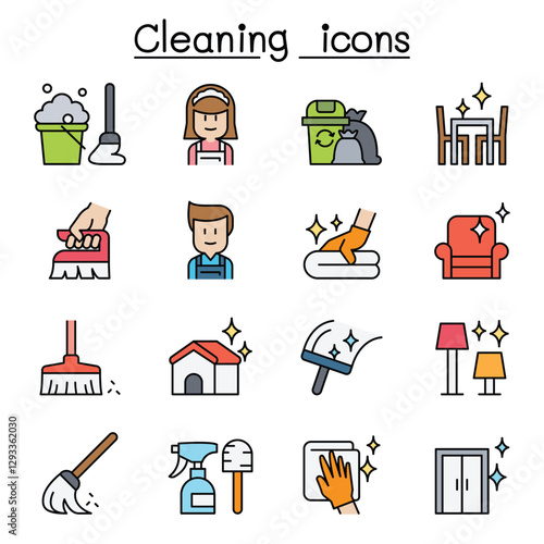 Cleaning & Hygiene icon set in thin line style