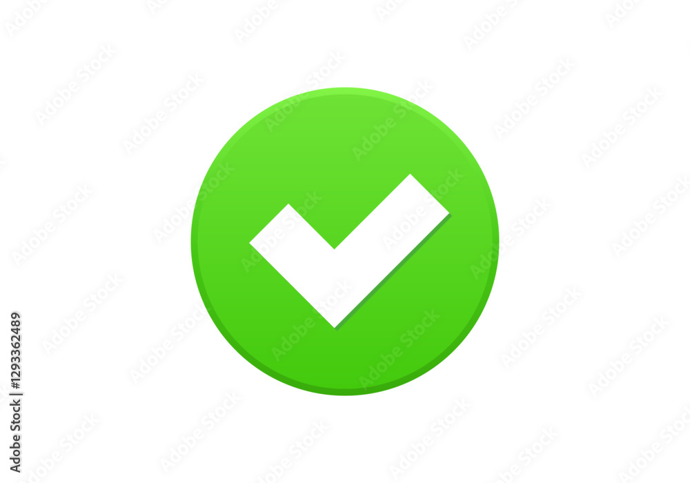 A bright green checkmark inside a circle represents confirmation or approval. A bright green checkmark inside a circle represents confirmation or approval.