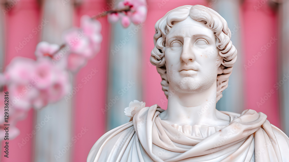 Obraz premium Classical Bust Sculpture with Pink Blossoms