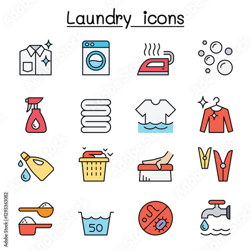 Laundry icon set in thin lline style